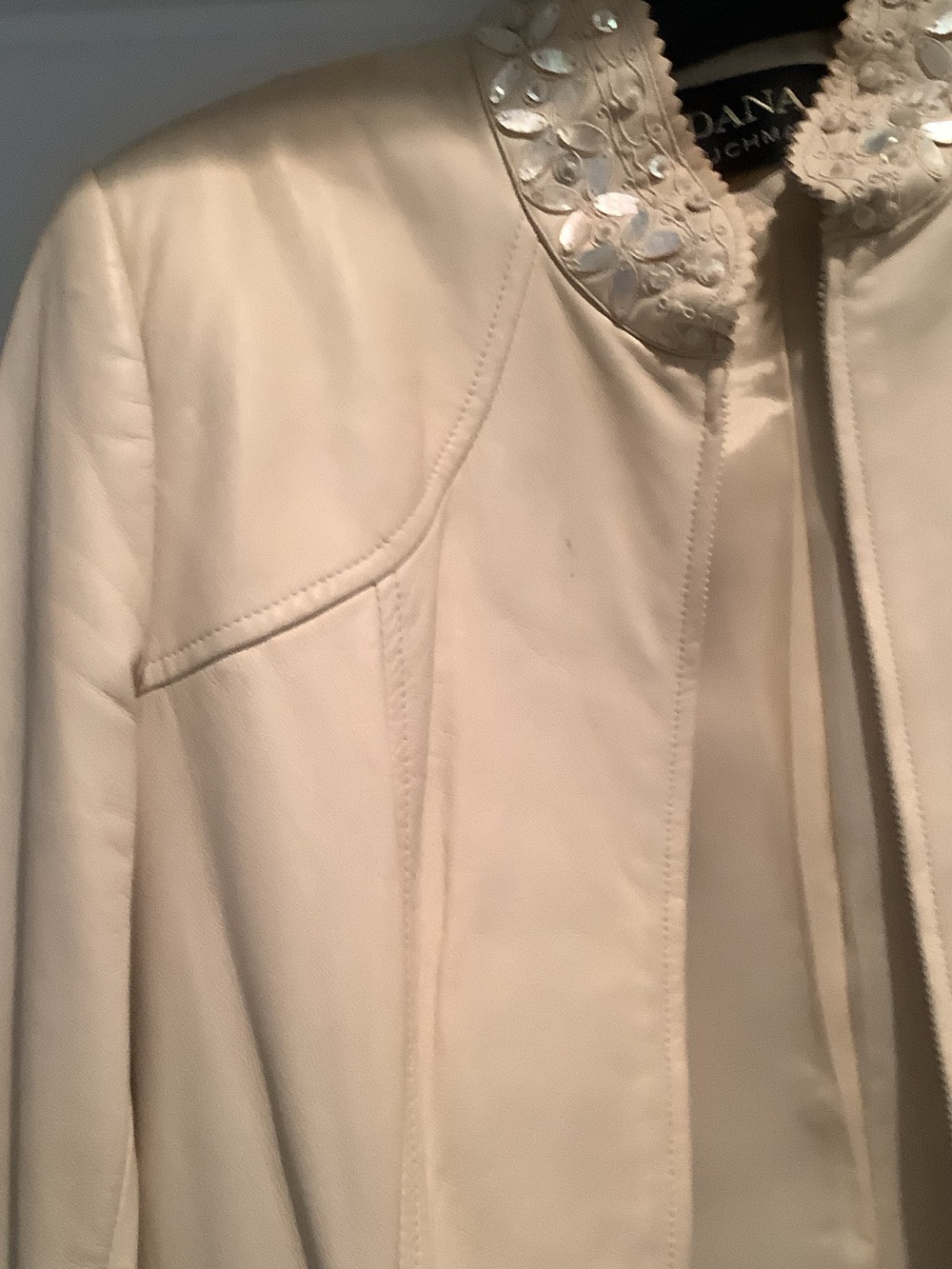 Dana Buchman Cream Leather Tailored Blazer Jacket - Picture 3 of 8